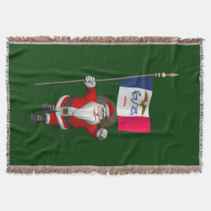 Santa Claus With Ensign Of Iowa Throw Blanket