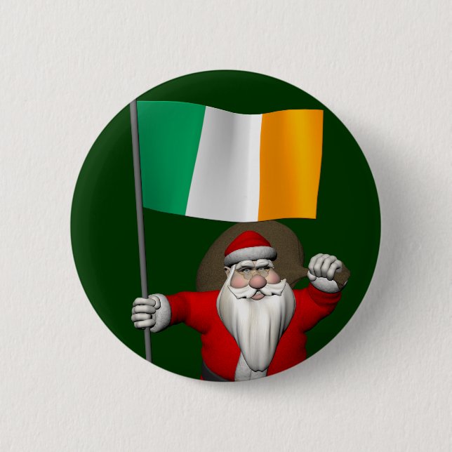 Santa Claus With Ensign Of Ireland 6 Cm Round Badge (Front)