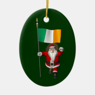 Santa Claus With Ensign Of Ireland Ceramic Tree Decoration