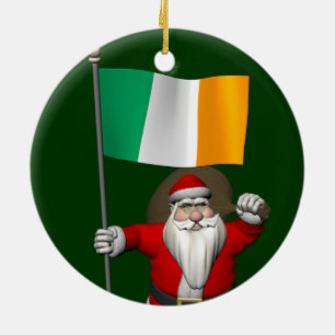 Santa Claus With Ensign Of Ireland Ceramic Tree Decoration