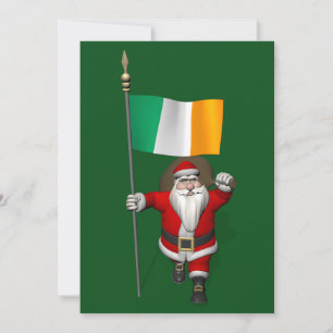 Santa Claus With Ensign Of Ireland Holiday Card
