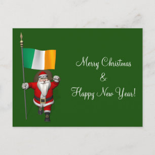Santa Claus With Ensign Of Ireland Holiday Postcard