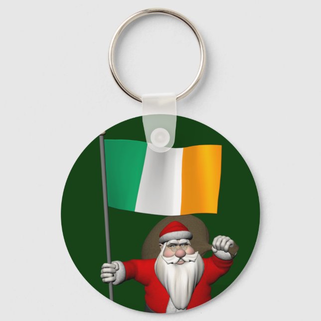 Santa Claus With Ensign Of Ireland Key Ring (Front)