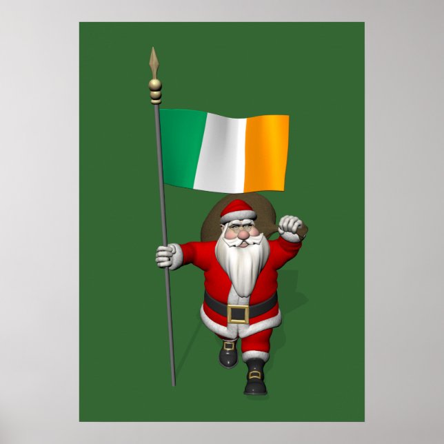 Santa Claus With Ensign Of Ireland Poster (Front)