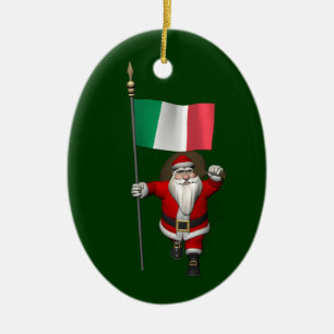 Santa Claus With Ensign Of Italy Ceramic Ornament