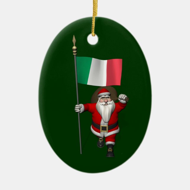 Santa Claus With Ensign Of Italy Ceramic Ornament (Front)