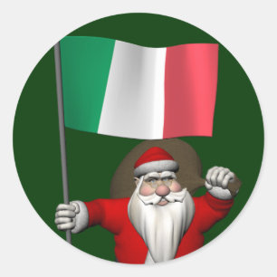 Santa Claus With Ensign Of Italy Classic Round Sticker