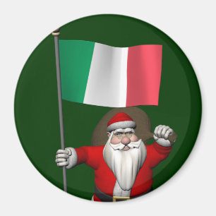 Santa Claus With Ensign Of Italy Magnet