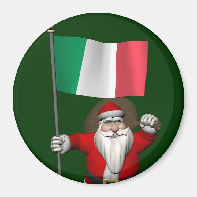 Santa Claus With Ensign Of Italy Magnet (Front)