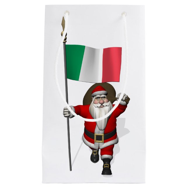 Santa Claus With Ensign Of Italy Small Gift Bag (Front)