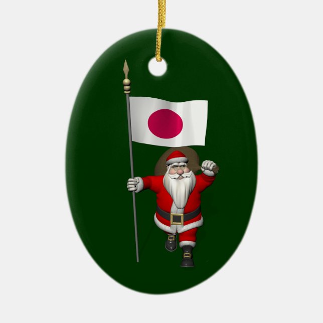 Santa Claus With Ensign Of Japan Ceramic Ornament (Front)