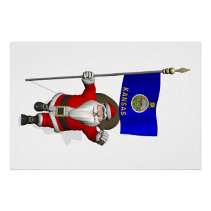 Santa Claus With Ensign Of Kansas Poster