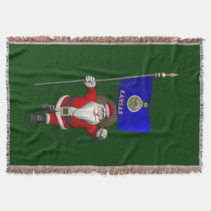 Santa Claus With Ensign Of Kansas Throw Blanket
