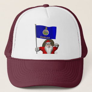 Santa Claus With Ensign Of Kansas Trucker Hat