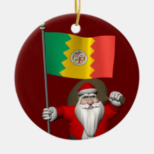 Santa Claus With Ensign Of Los Angeles CA Ceramic Ornament