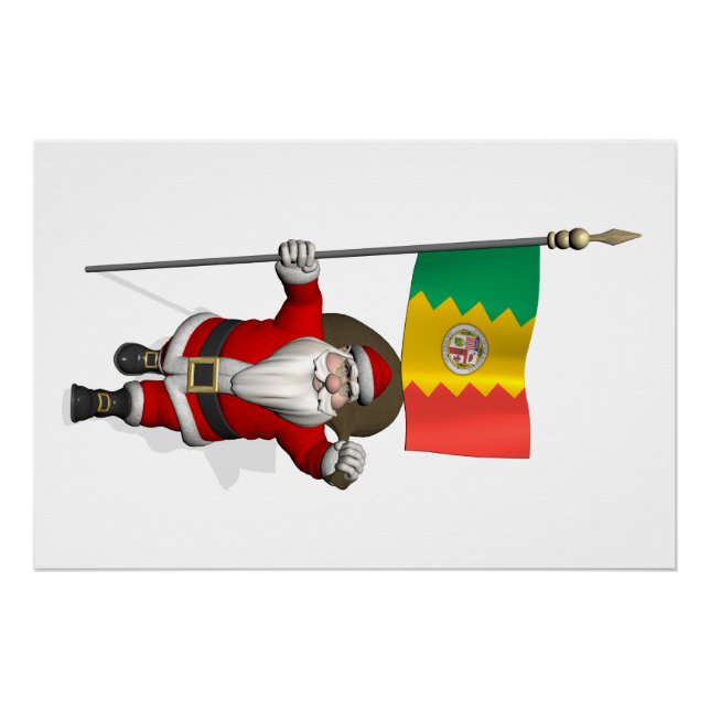 Santa Claus With Ensign Of Los Angeles CA Poster (Front)