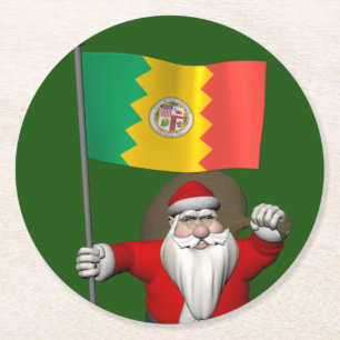 Santa Claus With Ensign Of Los Angeles CA Round Paper Coaster