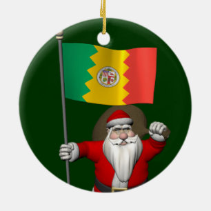 Santa Claus With Ensign Of Los Angeles Ceramic Ornament