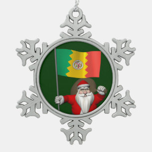 Santa Claus With Ensign Of Los Angeles Snowflake Pewter Christmas Ornament