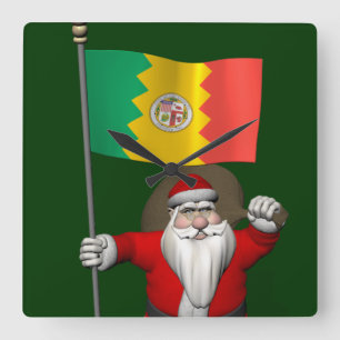 Santa Claus With Ensign Of Los Angeles Square Wall Clock