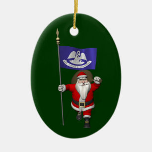 Santa Claus With Ensign Of Louisiana Ceramic Ornament