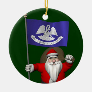 Santa Claus With Ensign Of Louisiana Ceramic Ornament