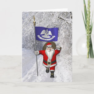 Santa Claus With Ensign Of  Louisiana Holiday Card