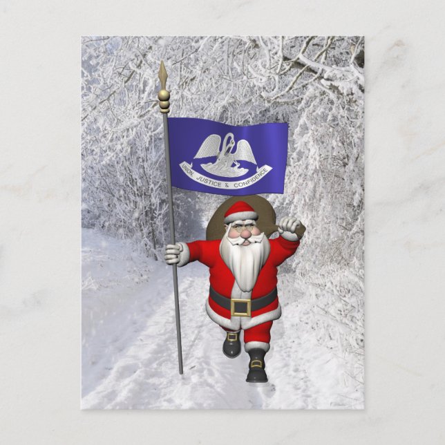 Santa Claus With Ensign Of  Louisiana Holiday Postcard (Front)