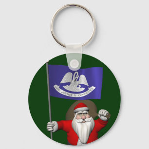 Santa Claus With Ensign Of Louisiana Key Ring