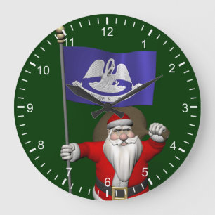 Santa Claus With Ensign Of Louisiana Large Clock