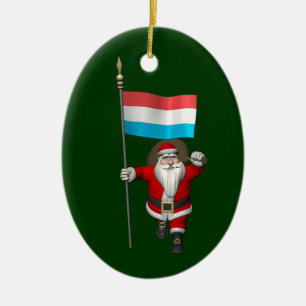 Santa Claus With Ensign Of Luxembourg Ceramic Tree Decoration