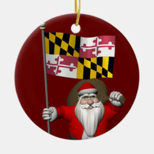 Santa Claus With Ensign Of Maryland Ceramic Ornament