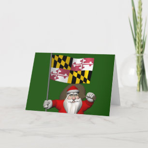 Santa Claus With Ensign Of Maryland Holiday Card