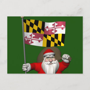Santa Claus With Ensign Of Maryland Holiday Postcard