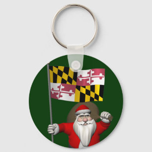 Santa Claus With Ensign Of Maryland Key Ring