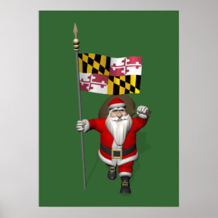 Santa Claus With Ensign Of Maryland Poster