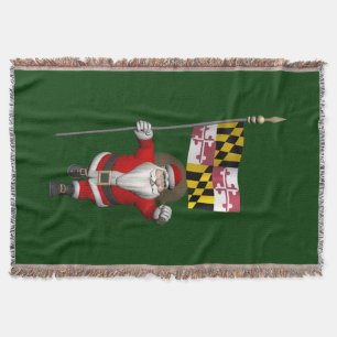Santa Claus With Ensign Of Maryland Throw Blanket