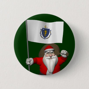 Santa Claus With Ensign Of Massachusetts 6 Cm Round Badge