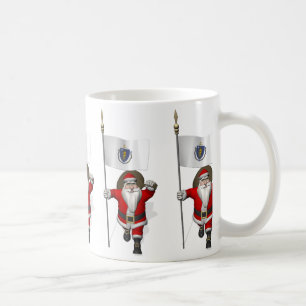 Santa Claus With Ensign Of Massachusetts Coffee Mug