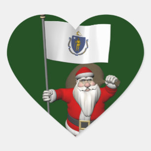 Santa Claus With Ensign Of Massachusetts Heart Sticker
