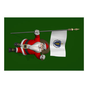 Santa Claus With Ensign Of Massachusetts Poster