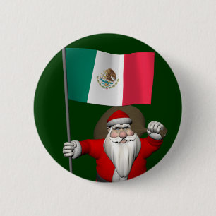 Santa Claus With Ensign Of Mexico 6 Cm Round Badge