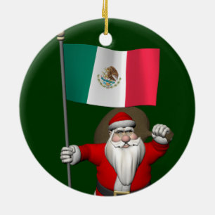 Santa Claus With Ensign Of Mexico Ceramic Tree Decoration
