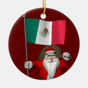 Santa Claus With Ensign Of Mexico Ceramic Tree Decoration