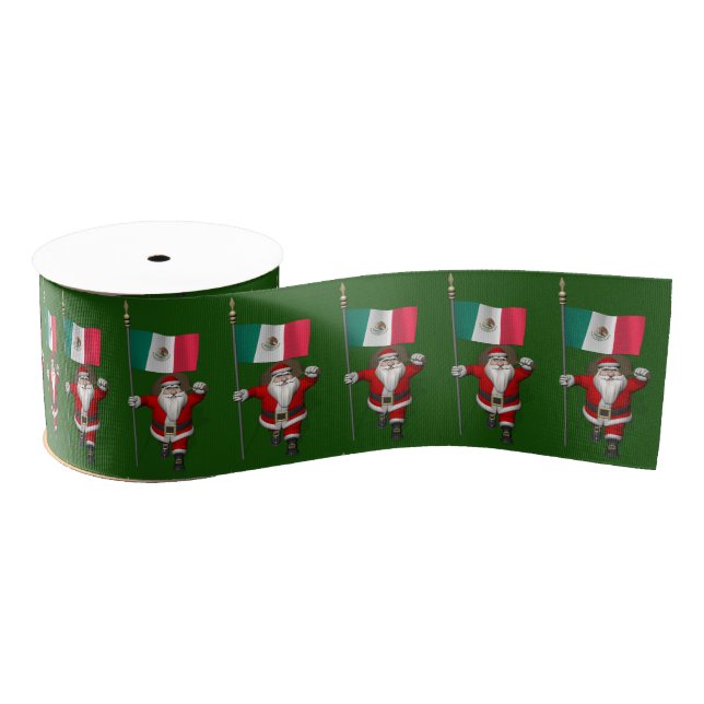 Santa Claus With Ensign Of Mexico Grosgrain Ribbon (Spool)