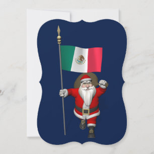 Santa Claus With Ensign Of Mexico Holiday Card