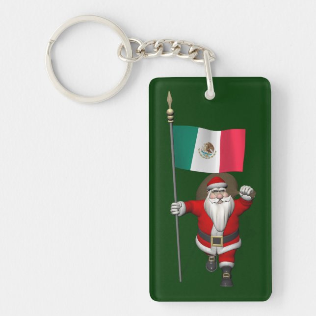 Santa Claus With Ensign Of Mexico Key Ring (Front)
