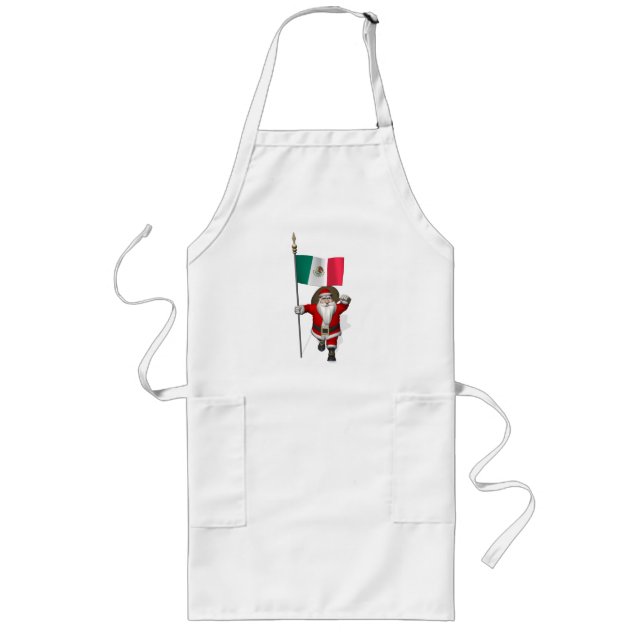 Santa Claus With Ensign Of Mexico Long Apron (Front)