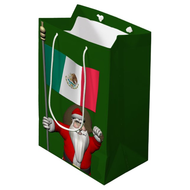 Santa Claus With Ensign Of Mexico Medium Gift Bag (Front Angled)