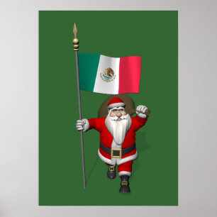 Santa Claus With Ensign Of Mexico Poster